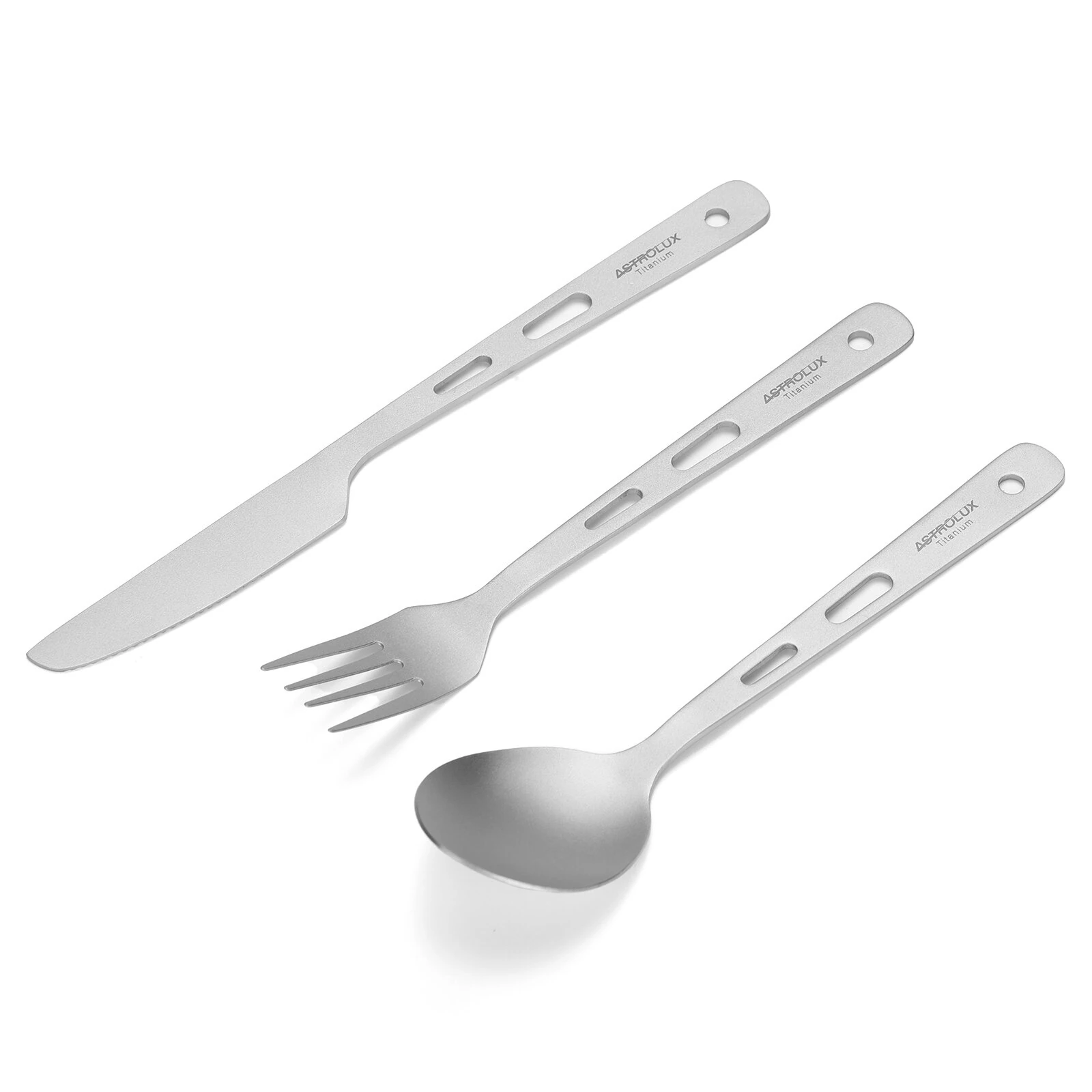 (image for) Astrolux&reg; Ti-FS1 Titanium Flatware Set Titanium Flatware Knife Fork Spoon Set Lightweight Ti Camping Utility Cutlery Set with Carrying Bag for Traveling Picnic Hiking